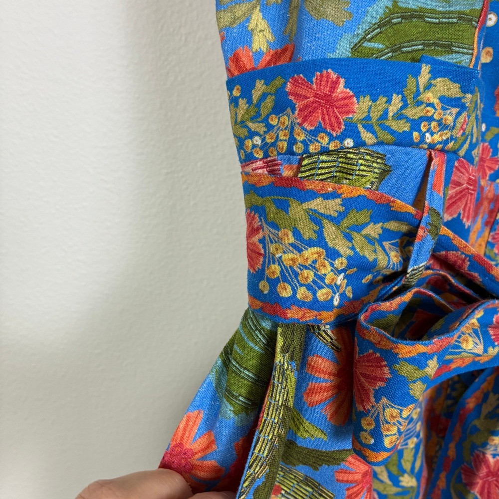 Farm Rio Stitched Garden Blue Linen Romper Women's S Tropical Floral Boho Summer - Picture 4 of 8